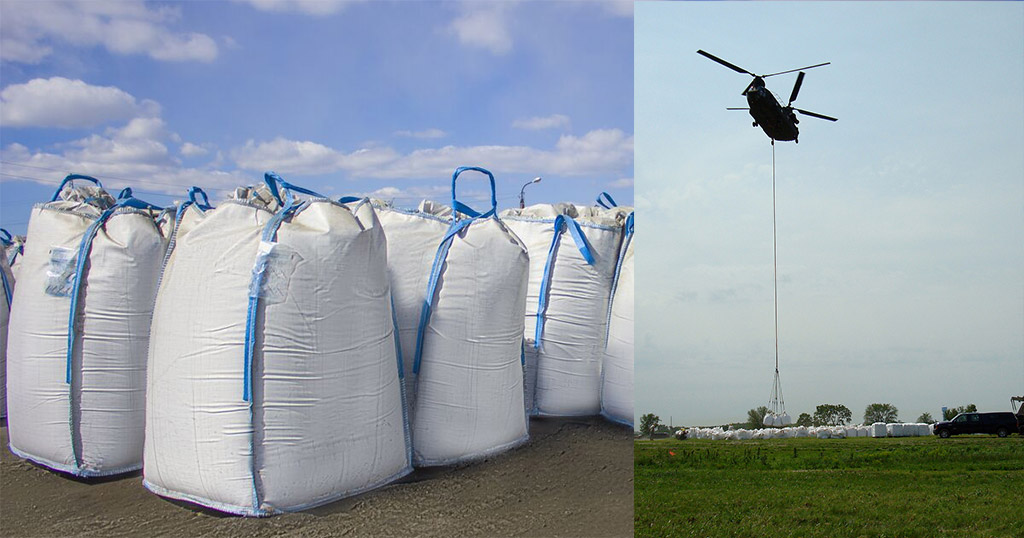 Large bulk sandbags filled with a lot of sand which is very heavy to carry