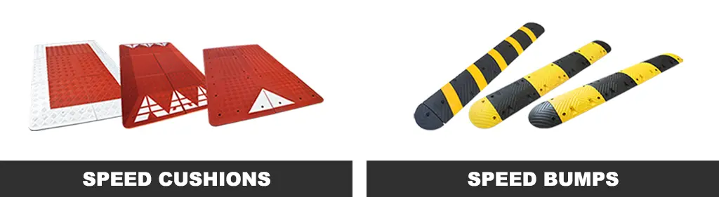 Three types of speed cushions include Europe style, Belgium style and UK style, and three black and yellow speed bumps.
