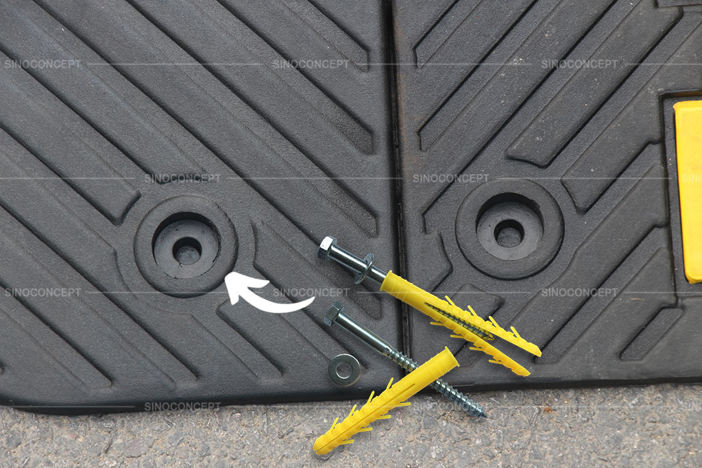 Screws used to install speed humps on the grounds for traffic management