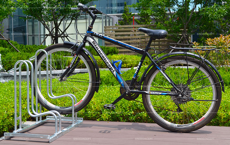 Floor bike rack 4000 also called cycle stand made of steel with two spaces used for bikes parking outside