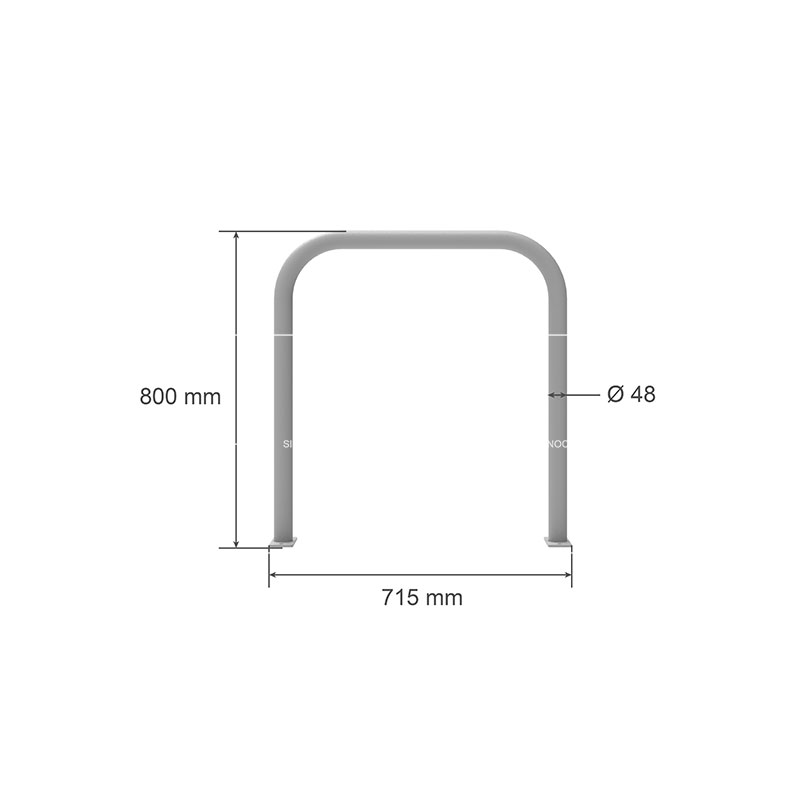 3D drawing showing dimensions of Surface mounted Sheffield cycle stand manufactured by Sino Concept.