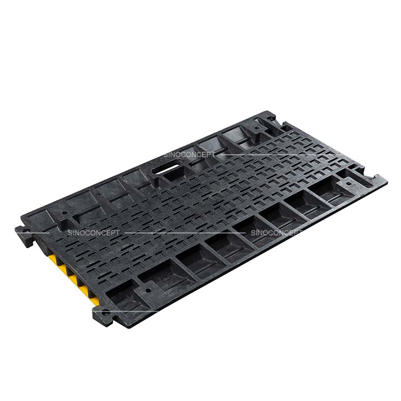 Bottom view of 5-channel outside cable protector with reinforced structure and integrated handle.