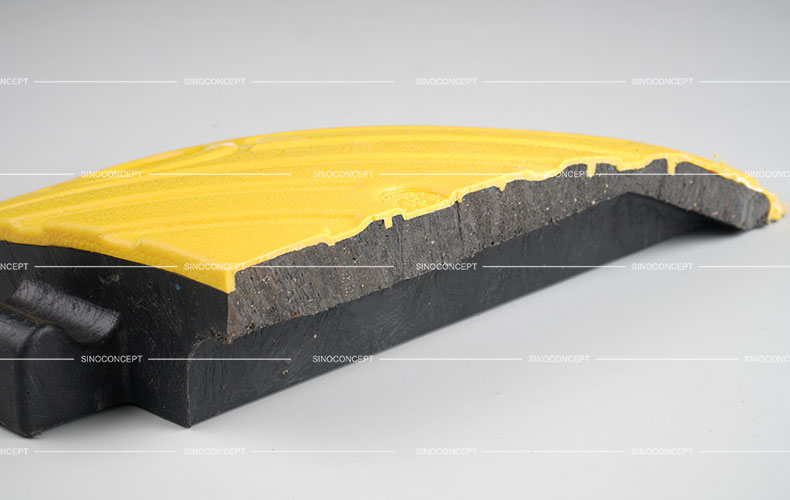 The cross-section of a 5cm height Plastic-Rubber composite speed hump.