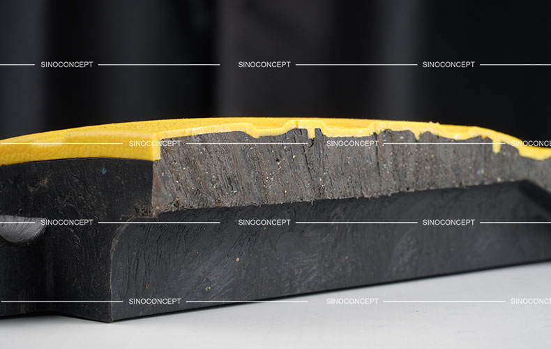 The cross-section of a 7cm height Plastic-Rubber composite speed hump.