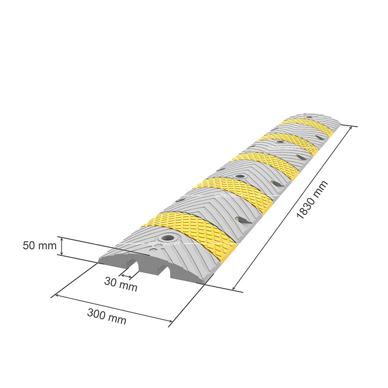 3D drawing of a one-part speed bump showing dimensions of the middle part.