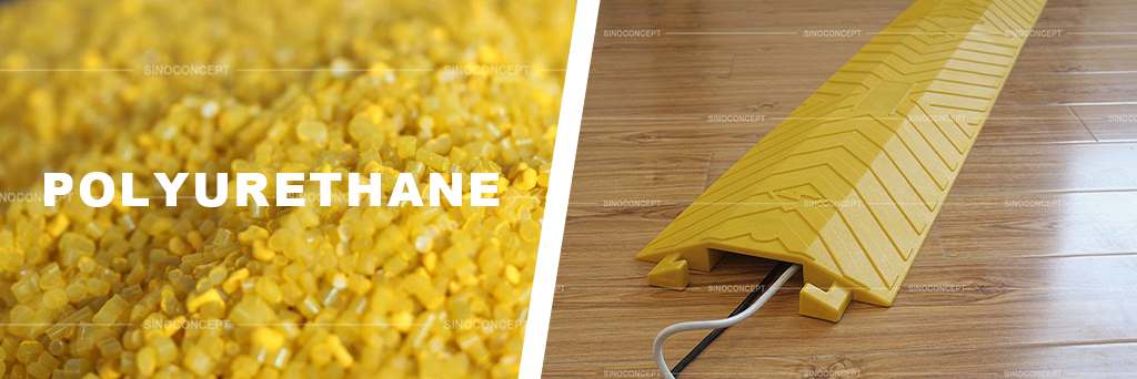 Polyurethane raw material, and a yellow polyurethane drop-over cable protector.