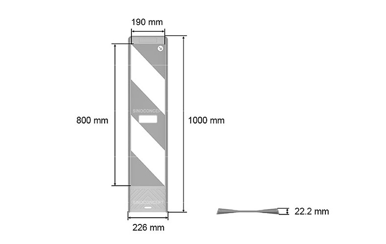 Dimensions of plastic delineator panel also called plastic traffic beacon pasted with reflective tapes used as a traffic safety device