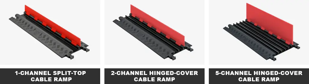 1, 2 and 5-channel black cables ramps with red lids manufactured by Grainger.