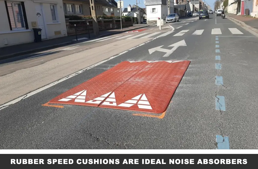A red Europe speed cushion made of recycled rubber manufactured by Sino Concept for traffic management.
