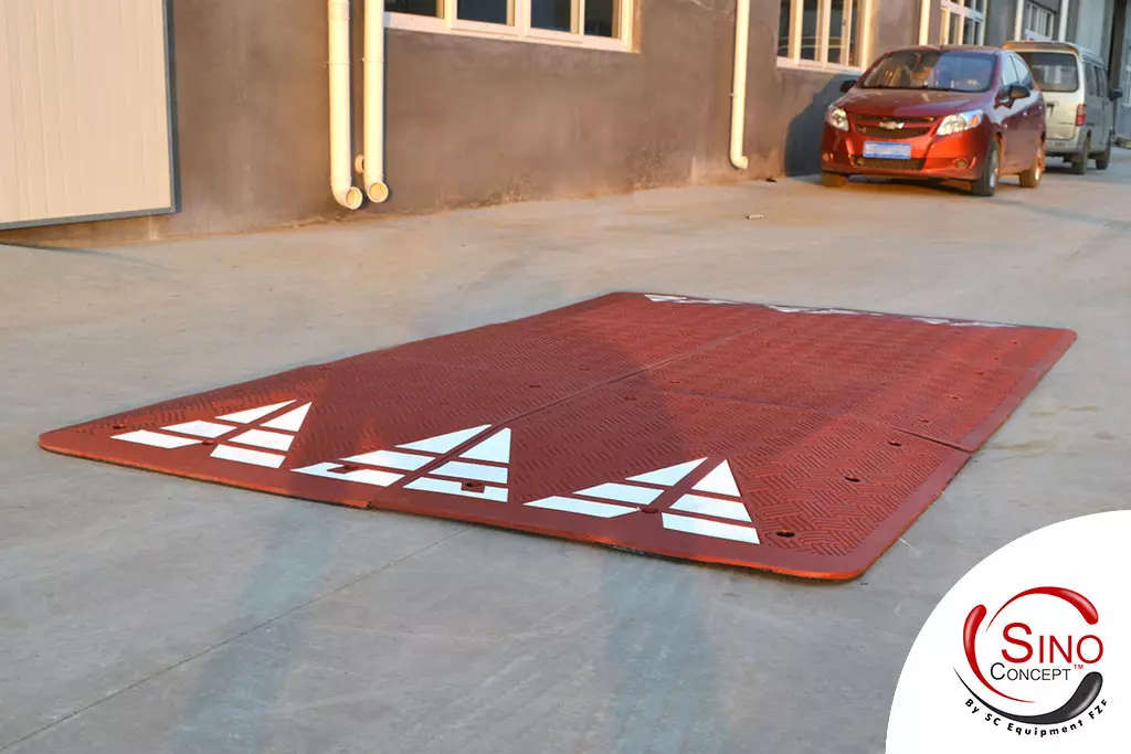 A six-part red speed cushion made of rubber on the ground, manufactured by Sino Concept.