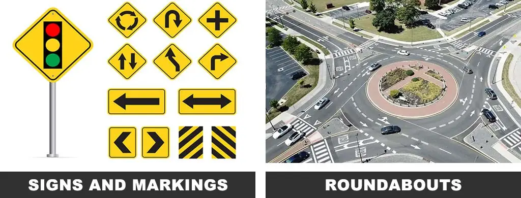 Traffic signs and markings, roundabouts, are traffic-calming measures.