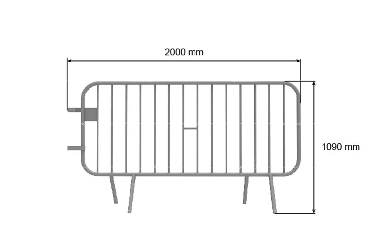 A 2-meter crowd barrier made of steel, with a height of 1090mm and a length of 2000mm.