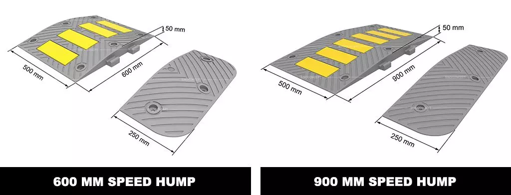 900mm and 600mm wide speed humps with yellow reflective tapes made by Sino Concept.