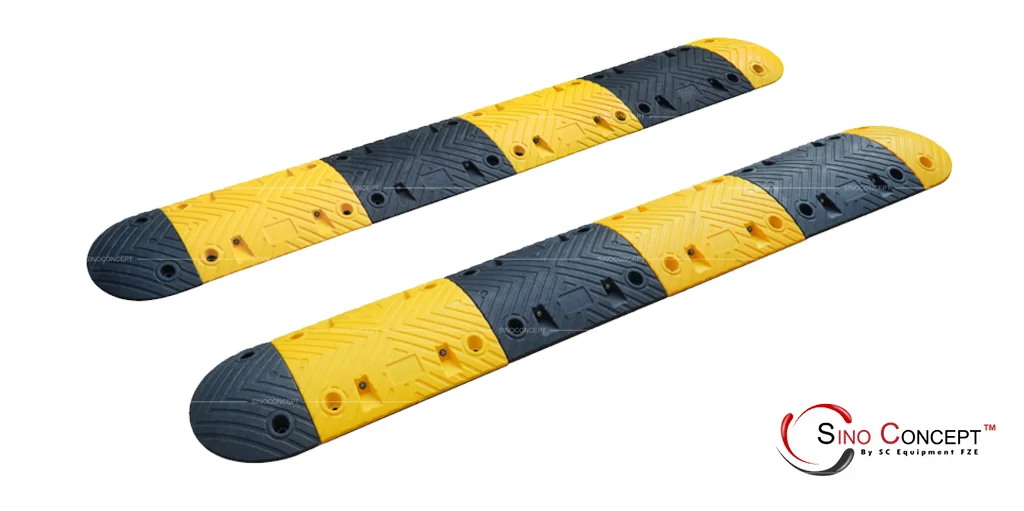 Black and yellow speed bumps made of rubber manufactured by Sino Concept.