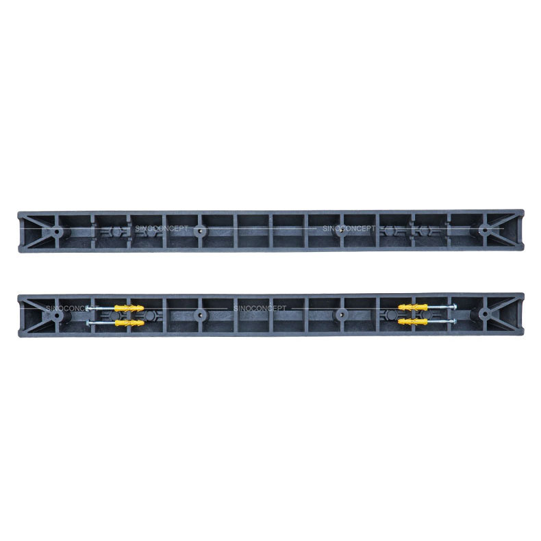 Bottom view of 1830mm Plastic-Rubber composite parking wheel stops with 4 galvanised hex flange coach screws and plastic anchors.