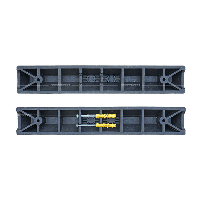 Bottom view of 900mm Plastic-Rubber composite parking blocks with 2 galvanised hex flange coach screws and plastic anchors.