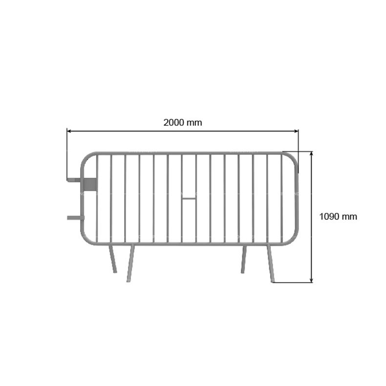 A 2-meter crowd barrier made of steel, with a height of 1090mm and a length of 2000mm.