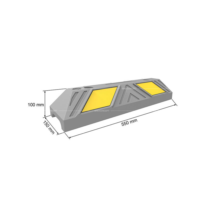 Drawing of a 550mm wheel stop showing dimensions including the length, width and height.