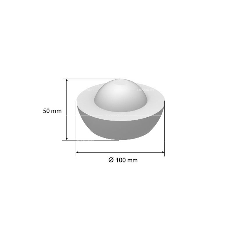 Drawings of a large glass road stud showing dimensions including the height and diameter.
