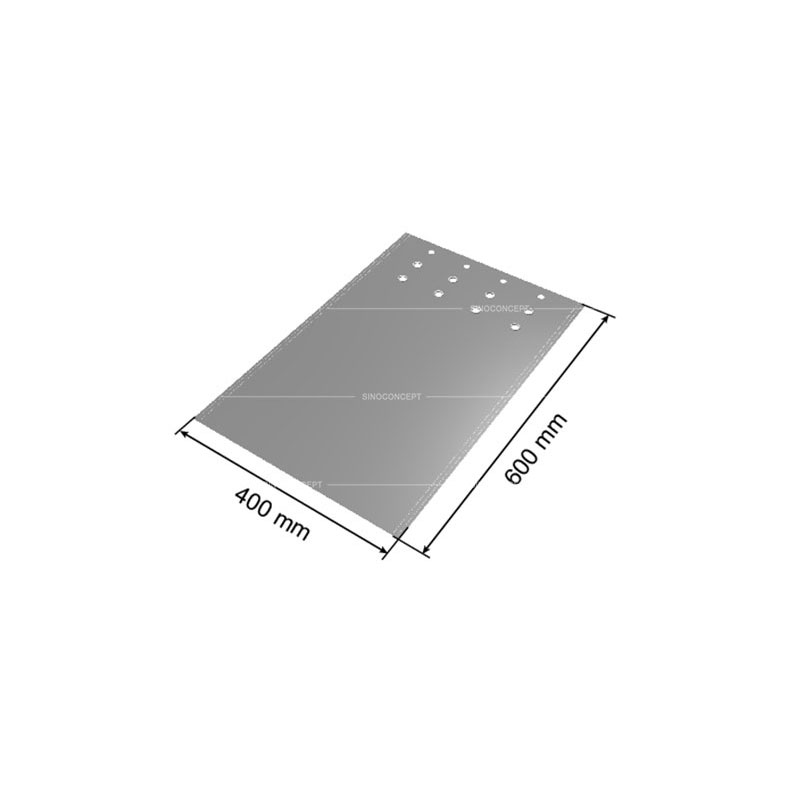 Drawings of plastic PVC sandbags showing data of length and width.