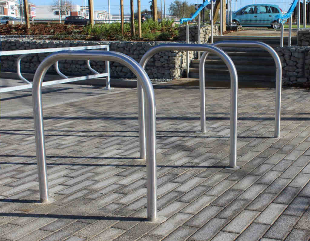Sheffield cycle racks made of steel used for cycle parking.