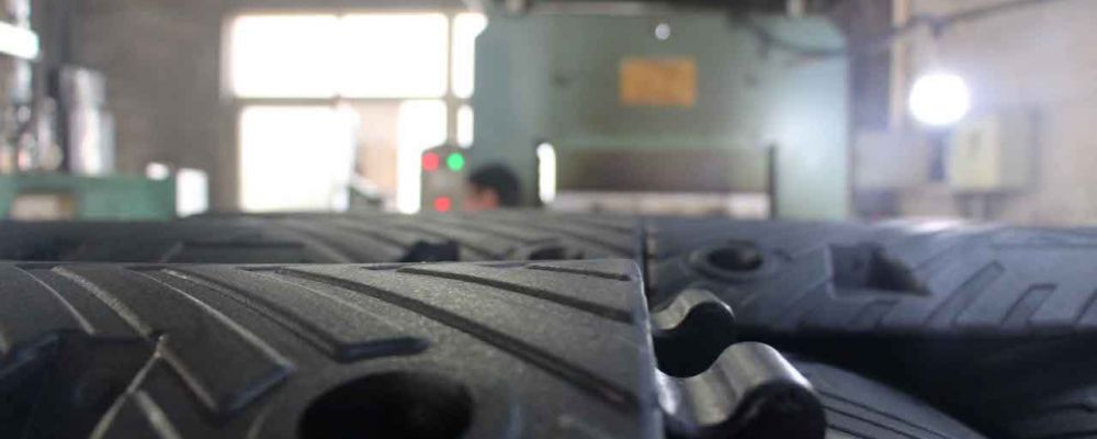 Black speed ramps made of recycled rubber are manufactured in Sino Concept's rubber factory.