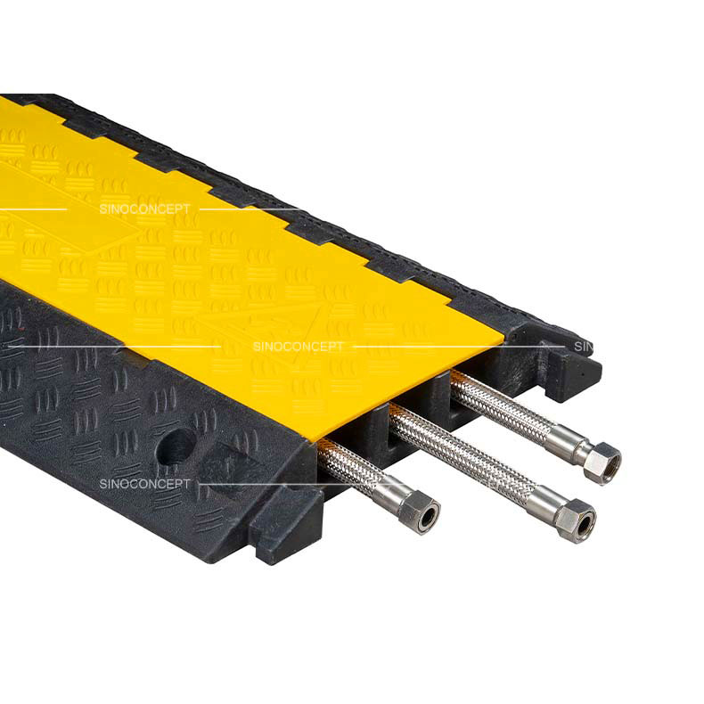 3-channel external cable protector made of plastic-rubber composite with yellow PE lid.