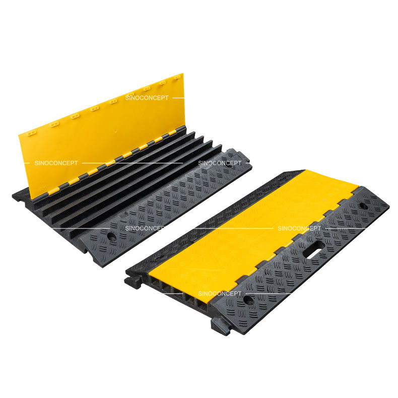 5-channel cable ramp made of Plastic-Rubber composite with yellow PE lid.