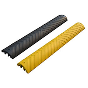 Black or yellow 1200mm rubber cable protector ramps with 3 channels to receive one cable up to 40 mm and two cables up to 20mm