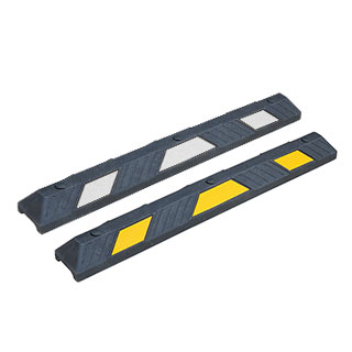 Black parking curbs 1220 mm made of Plastic-Rubber composite with yellow or white reflective films.