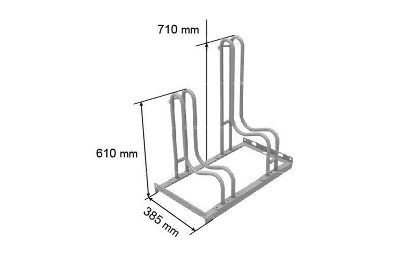 Drawings of floor cycle racks of 4000-type showing dimensions including the heights and base width.