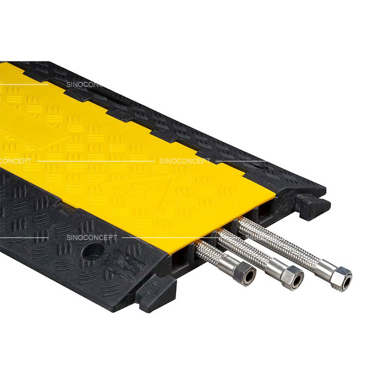 5-channel cable protector ramp with closed PE yellow lid to protect industrial cables.