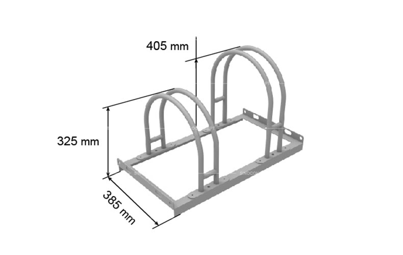 Drawings of floor cycle racks of 5000-type showing dimensions including the heights and base width.