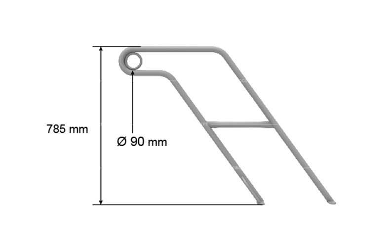 Drawings of a single part of lockable bike racks showing the dimensions of its height and diameter of the circle for locking.