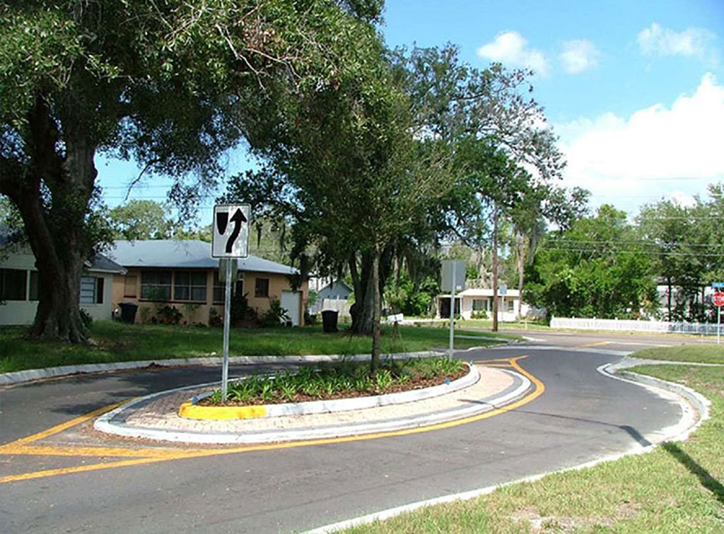 Median diverters limiting traffic counts.