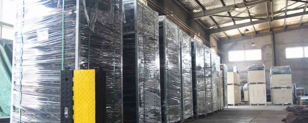 Lots of cable protectors made of vulcanized rubber material are packed well in Sino Concept's rubber factory.