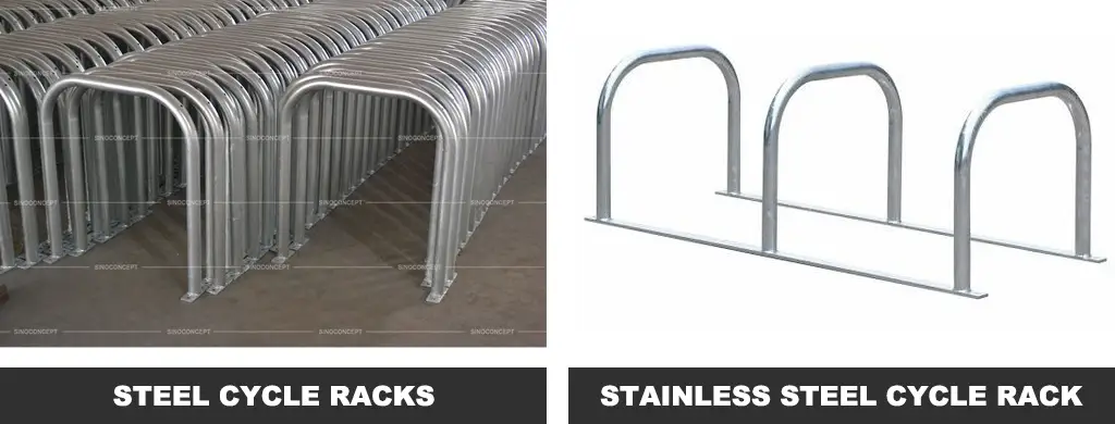 Sheffield cycle racks made of steel and stainless steel.